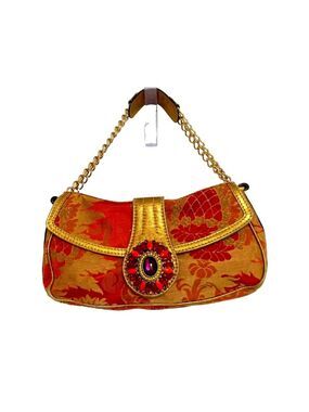 Etro Milano Multi Color Enamelled Jewelled East West Baguette Handbag -Vintage